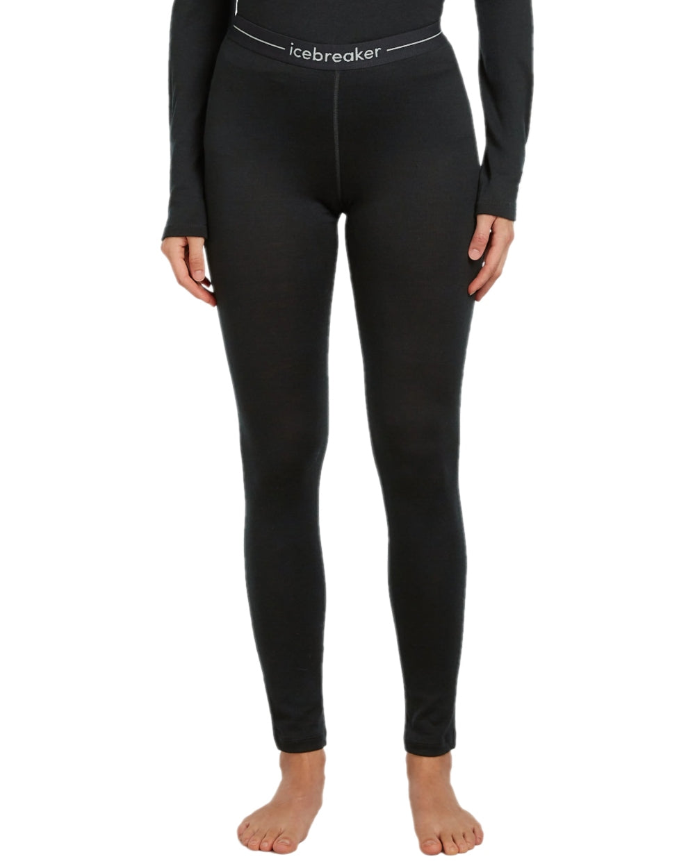 Black Coloured Icebreaker Womens Merino 260 Tech Thermal Leggings on white background 