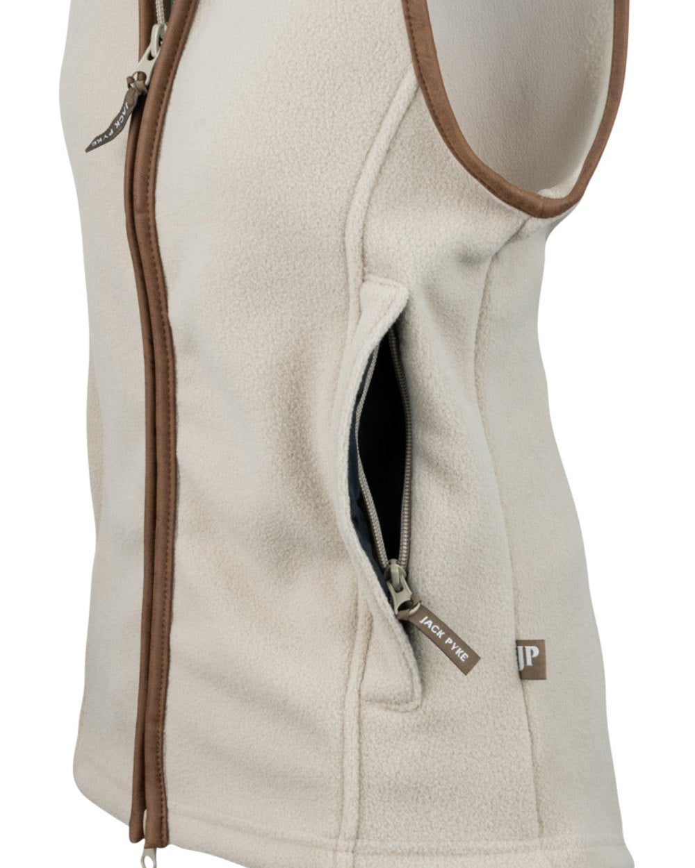 Mushroom coloured Jack Pyke Ladies Countryman Fleece Gilet on white background 