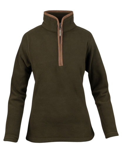 Dark Olive coloured Jack Pyke Ladies Fleece Pullover on white background 