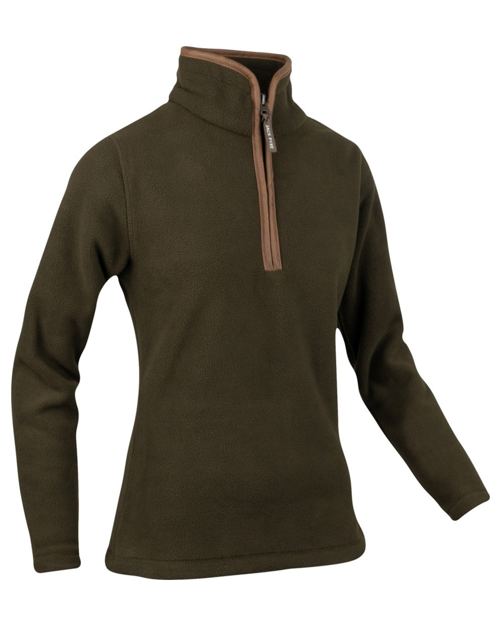 Dark Olive coloured Jack Pyke Ladies Fleece Pullover on white background 