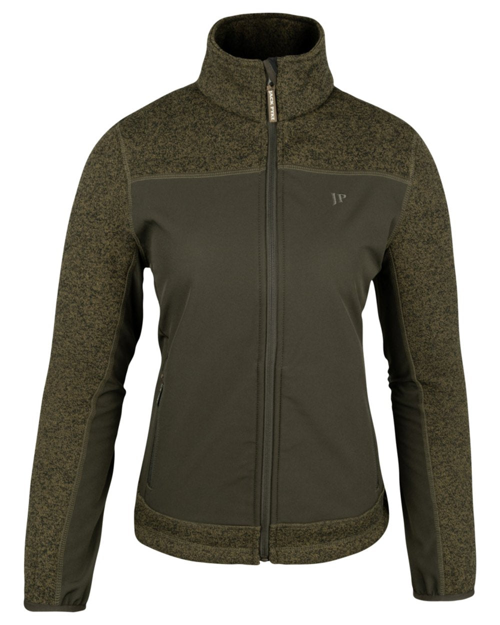Green coloured Jack Pyke Ladies Hybrid Jacket on white background 
