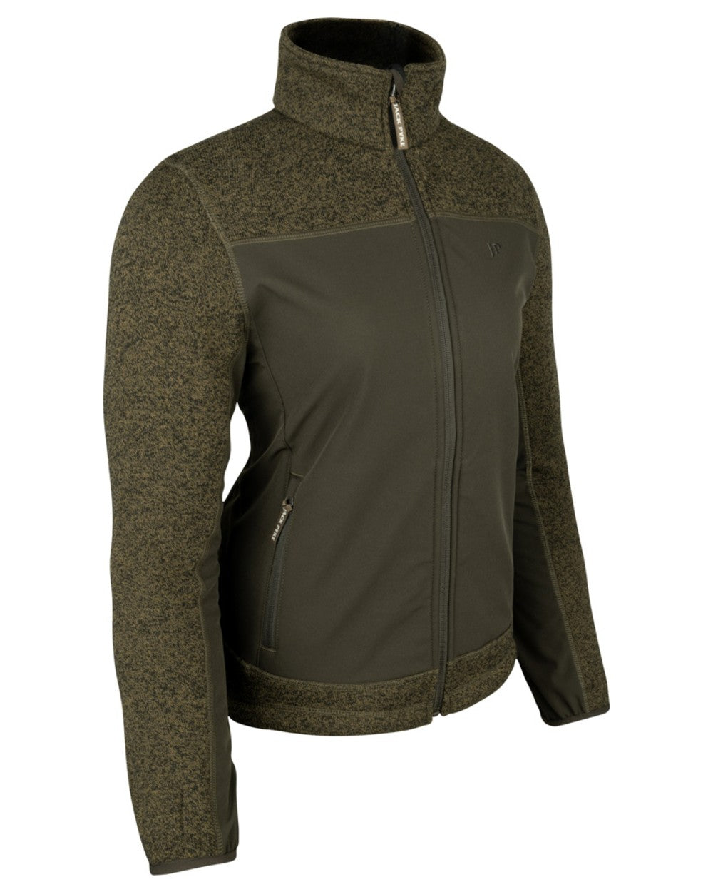 Green coloured Jack Pyke Ladies Hybrid Jacket on white background 