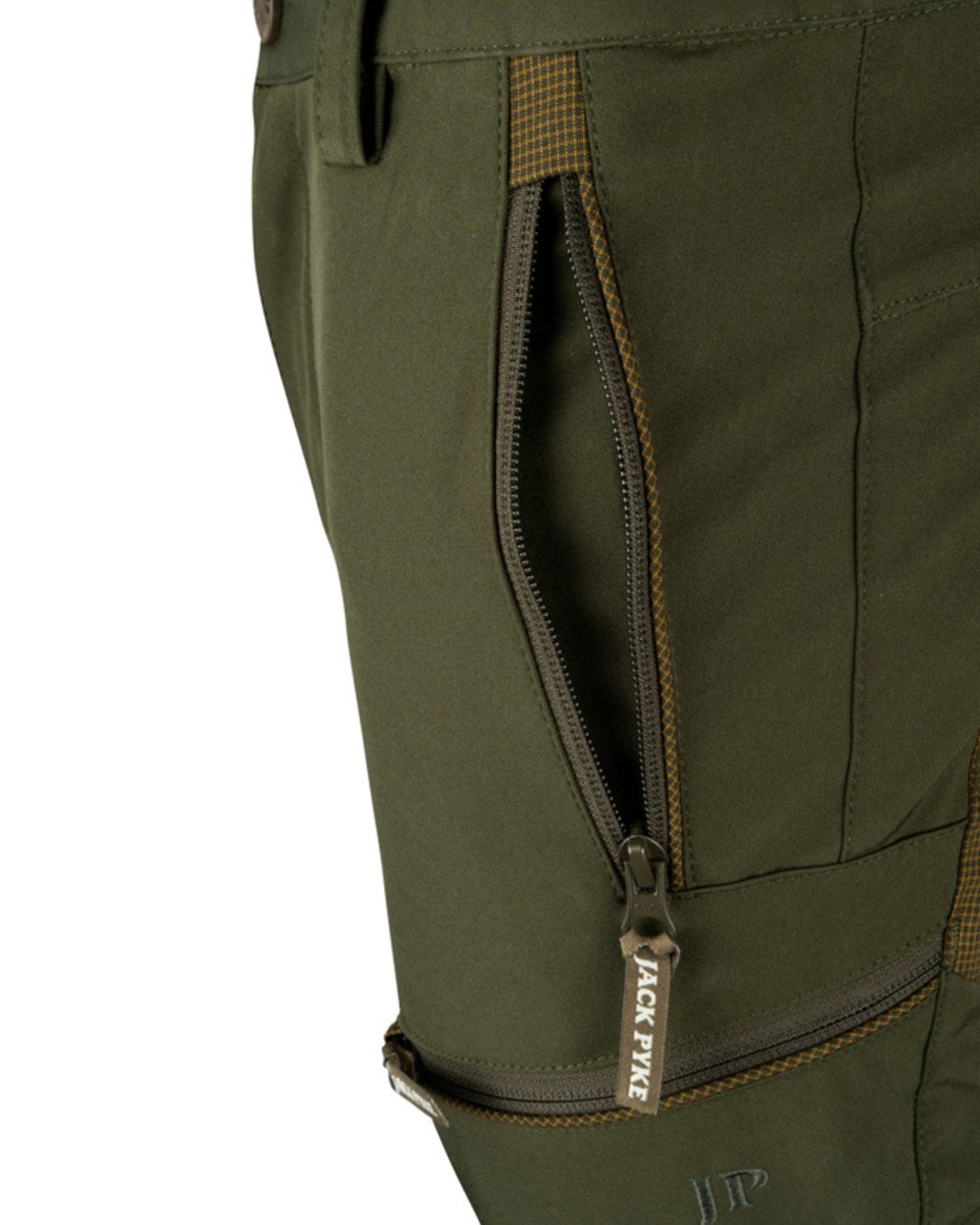 Green coloured Jack Pyke Ladies Technical Trousers on white background 