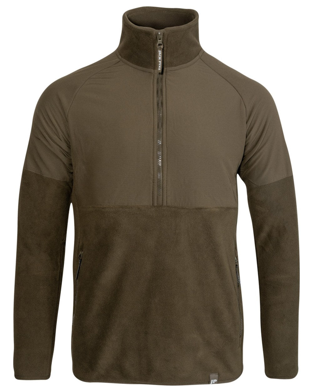 Dark Olive Coloured Jack Pyke Mens Bleasdale Half Zip Fleece Top on white background 