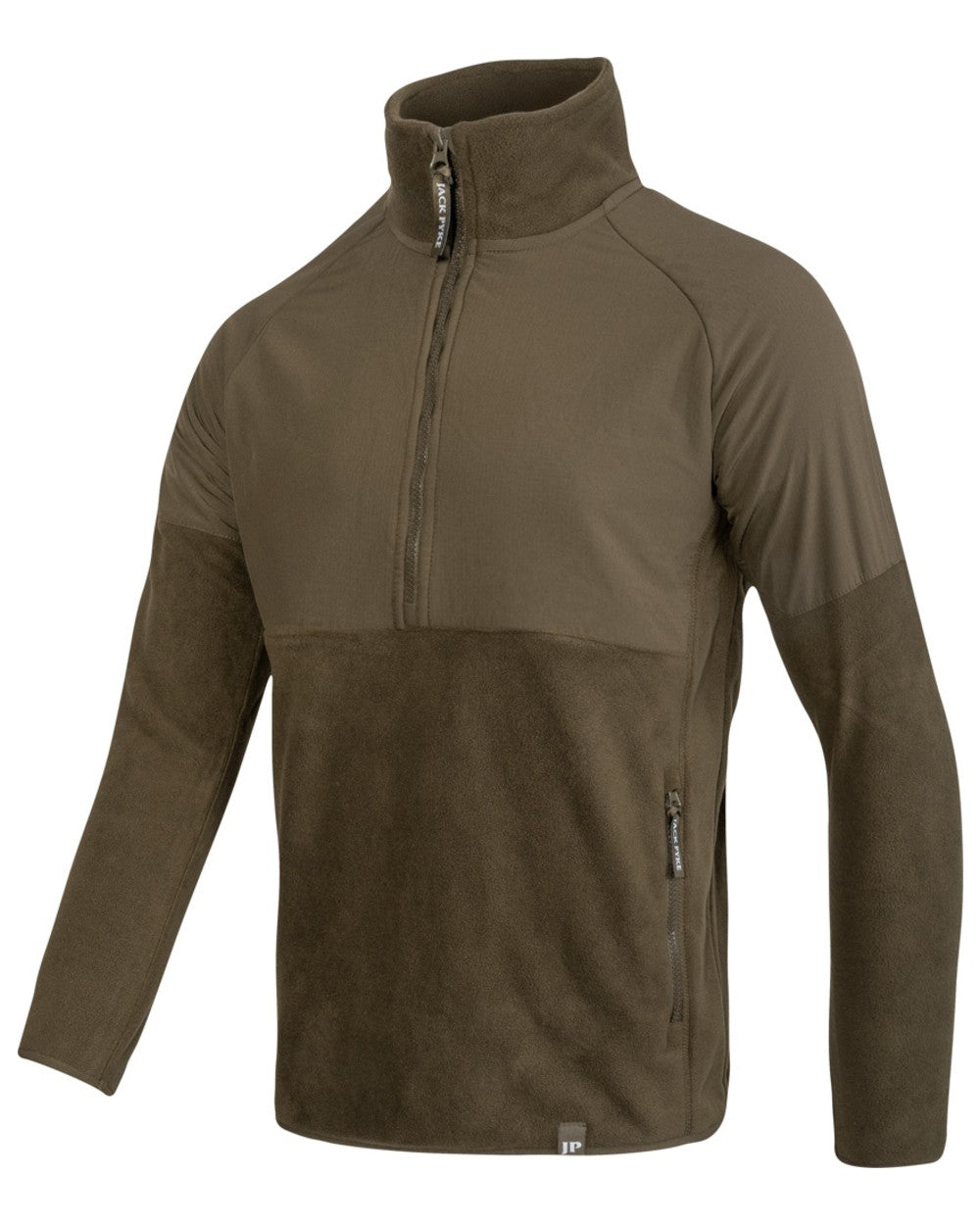 Dark Olive Coloured Jack Pyke Mens Bleasdale Half Zip Fleece Top on white background 