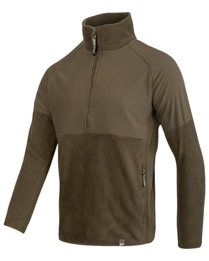 Dark Olive Coloured Jack Pyke Mens Bleasdale Half Zip Fleece Top on white background 