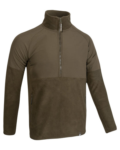 Dark Olive Coloured Jack Pyke Mens Bleasdale Half Zip Fleece Top on white background 