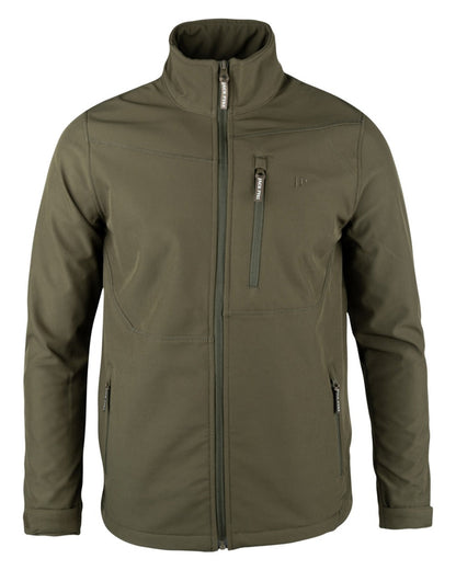 Green coloured Jack Pyke Mens Bleasdale Softshell Jacket on white background 