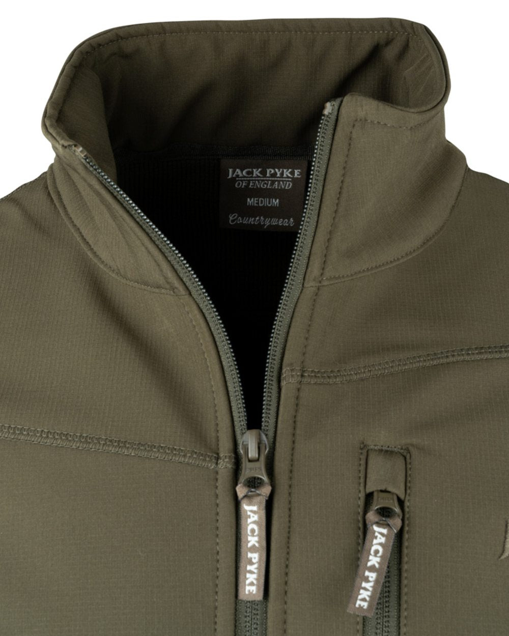 Green coloured Jack Pyke Mens Bleasdale Softshell Jacket on white background 