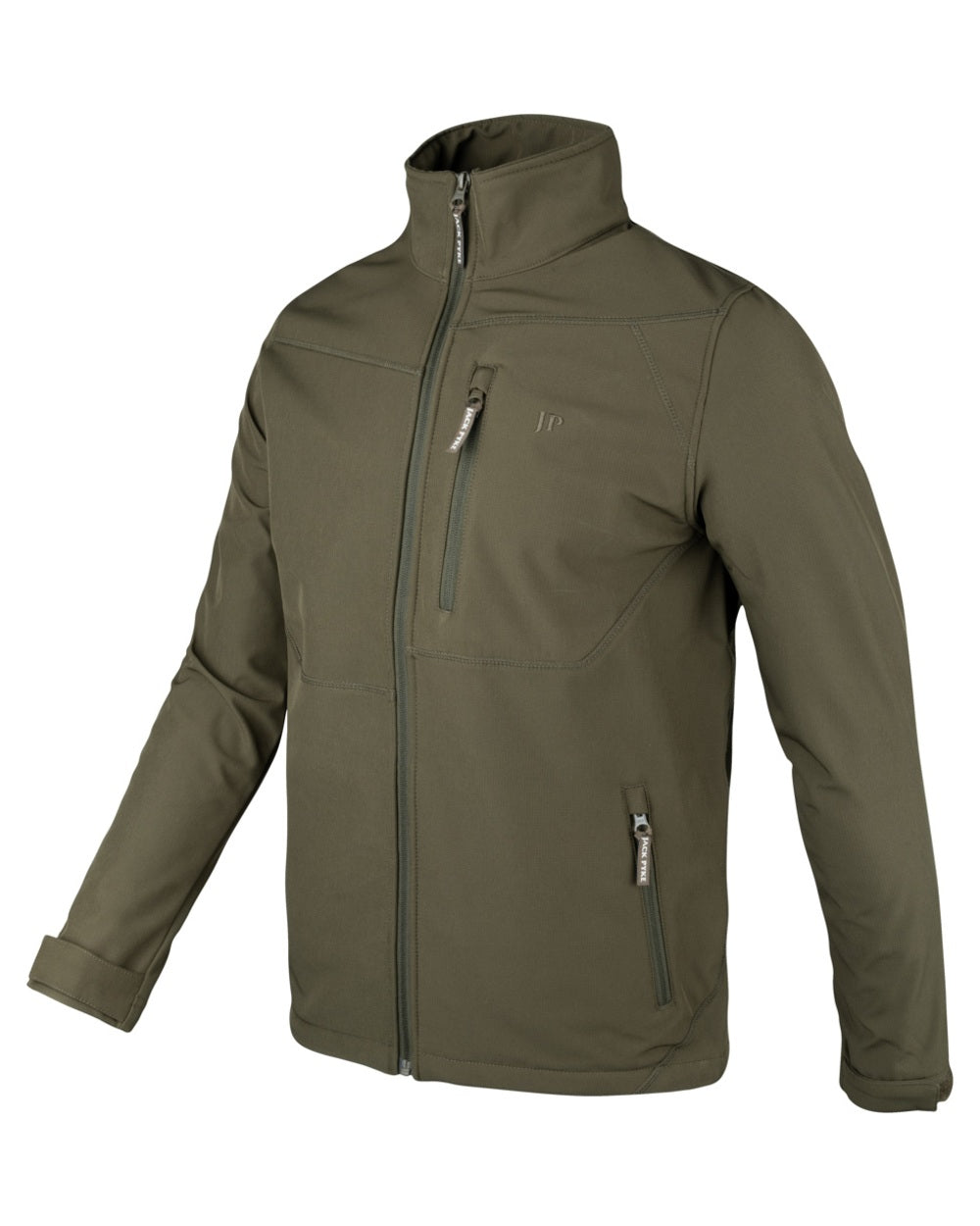 Green coloured Jack Pyke Mens Bleasdale Softshell Jacket on white background 