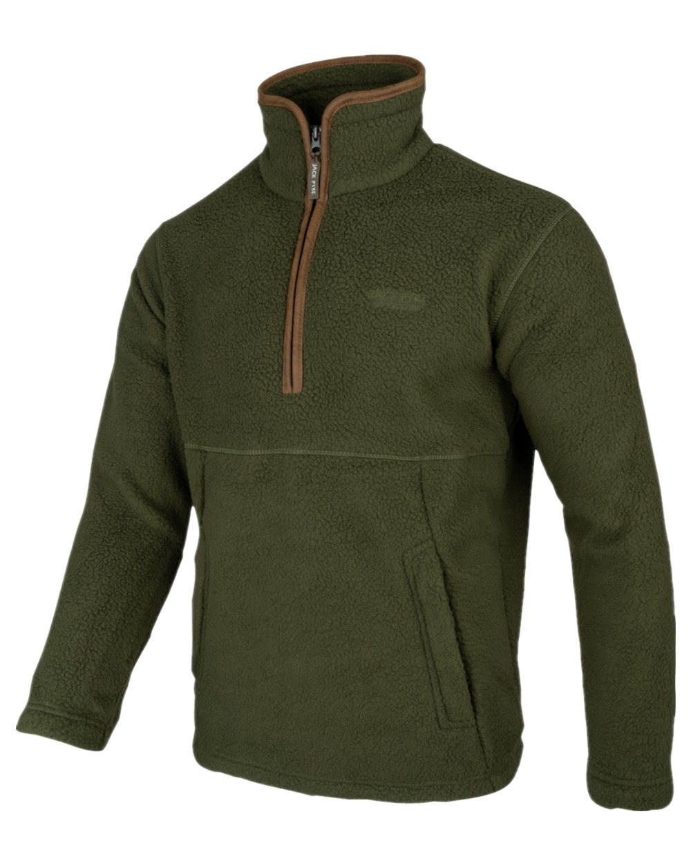 Olive Coloured Jack Pyke Mens Half Zip Sherpa Fleece Pullover on white background 