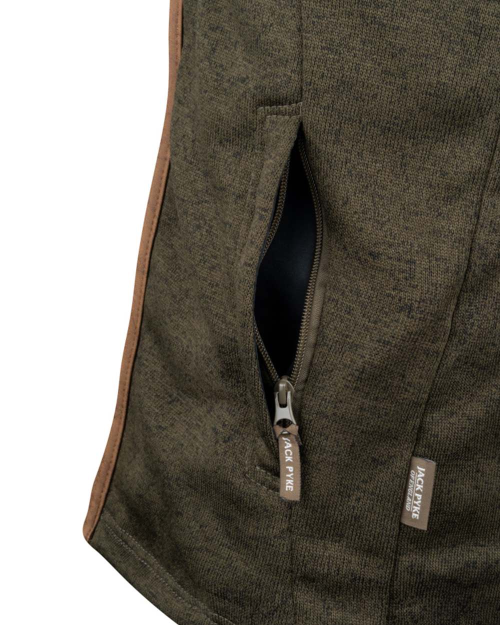 Dark Olive Coloured Jack Pyke Mens Melange Fleece Gilet on white background 