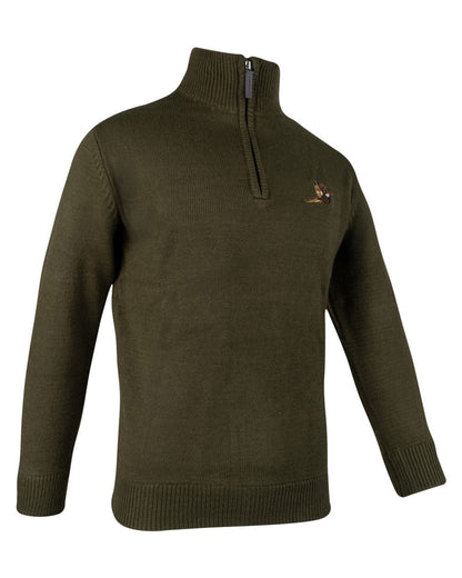 Olive Coloured Jack Pyke Mens Pheasant Zip Neck Pullover on white background 