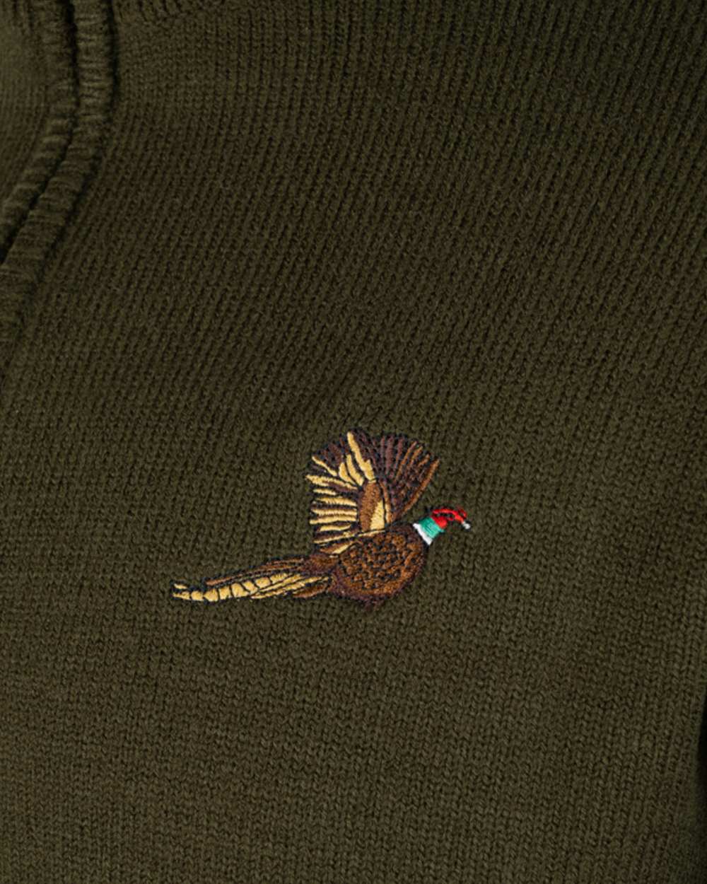 Olive Coloured Jack Pyke Mens Pheasant Zip Neck Pullover on white background 
