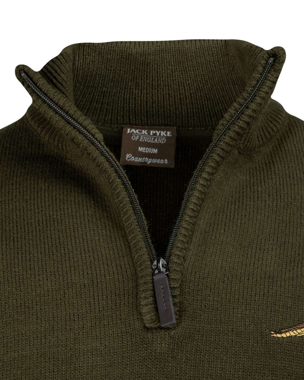 Olive Coloured Jack Pyke Mens Pheasant Zip Neck Pullover on white background 