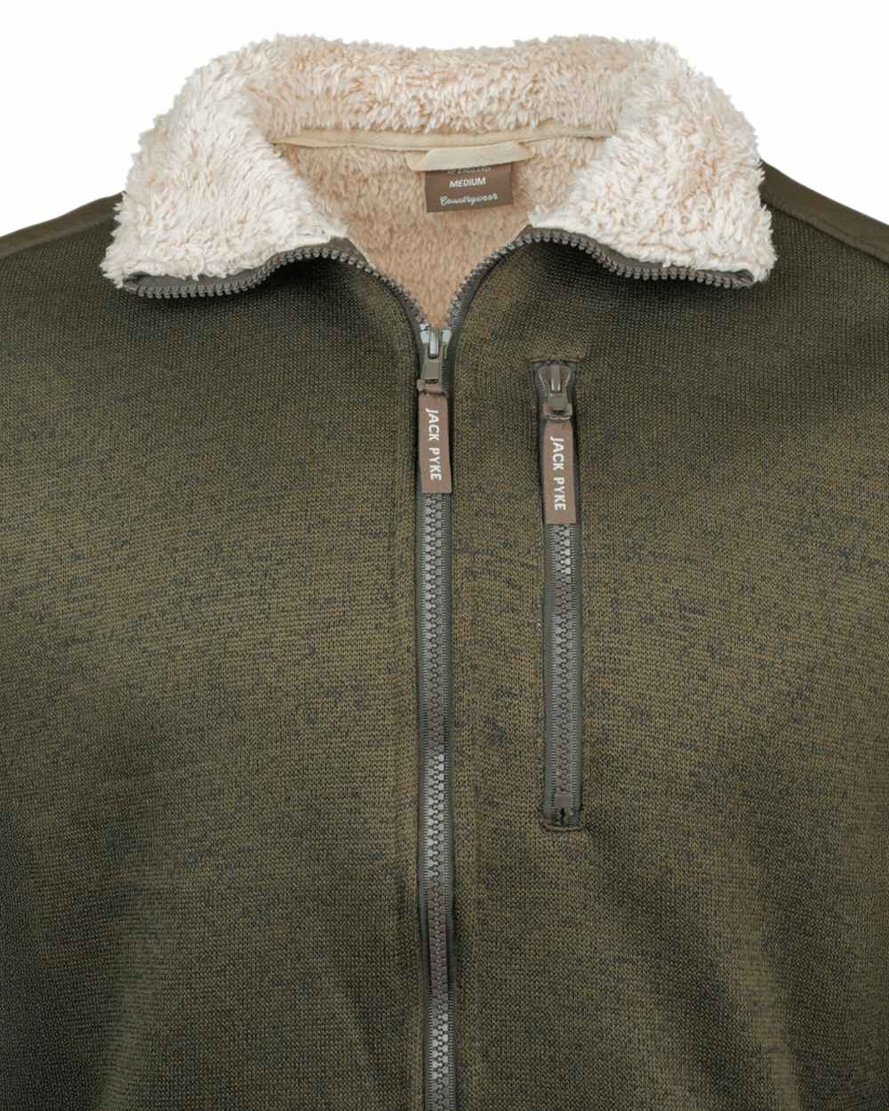 Dark Olive Coloured Jack Pyke Mens Scandinavian Fleece Jacket on white background 
