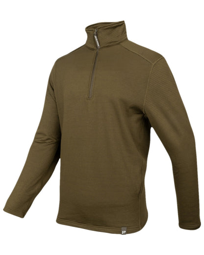 Olive Coloured Jack Pyke Mens Waffle Fleece Top on white background 