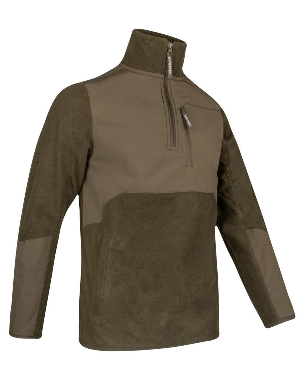 Dark Olive coloured Jack Pyke Rannock Fleece Pullover on white background 