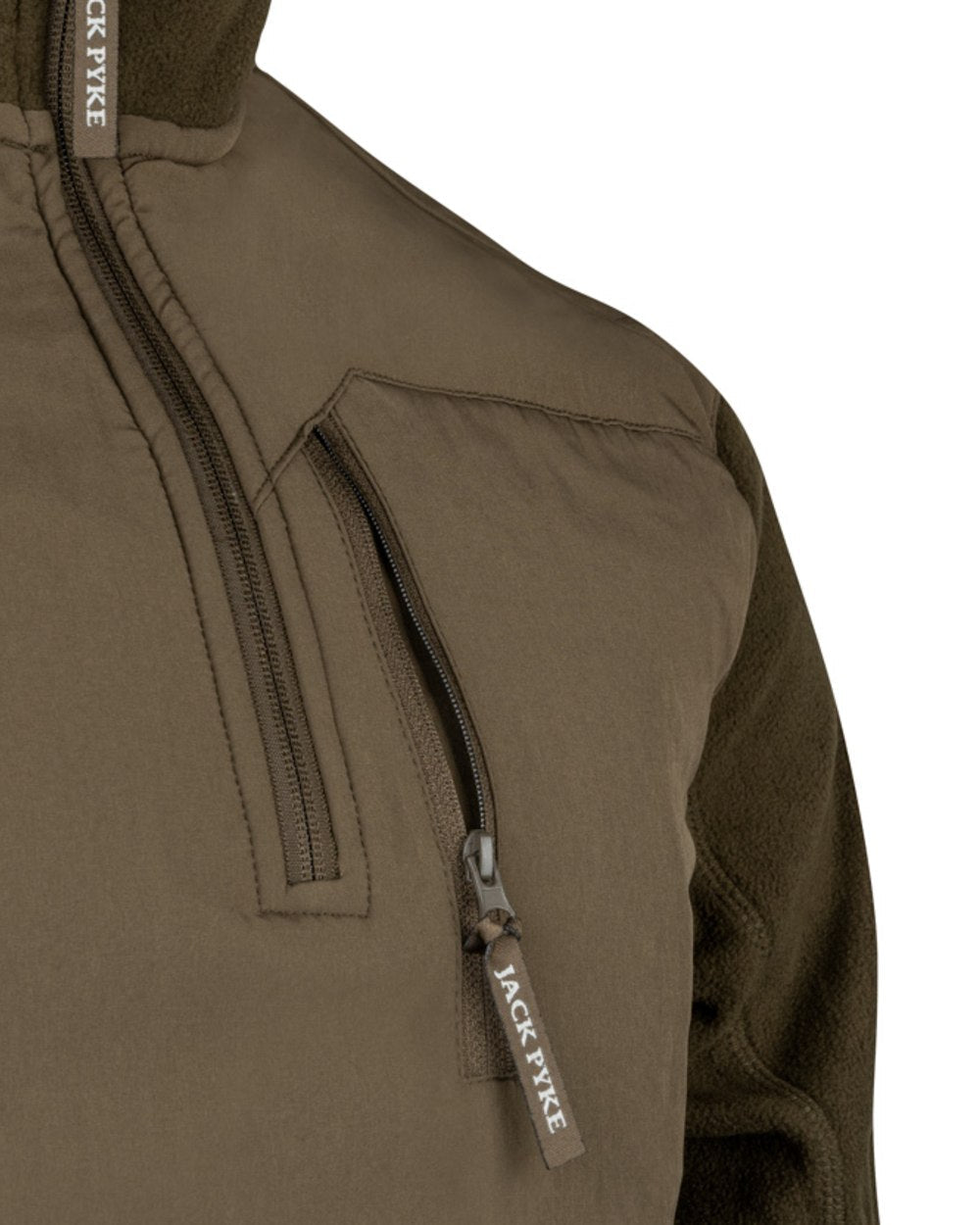 Dark Olive coloured Jack Pyke Rannock Fleece Pullover on white background 