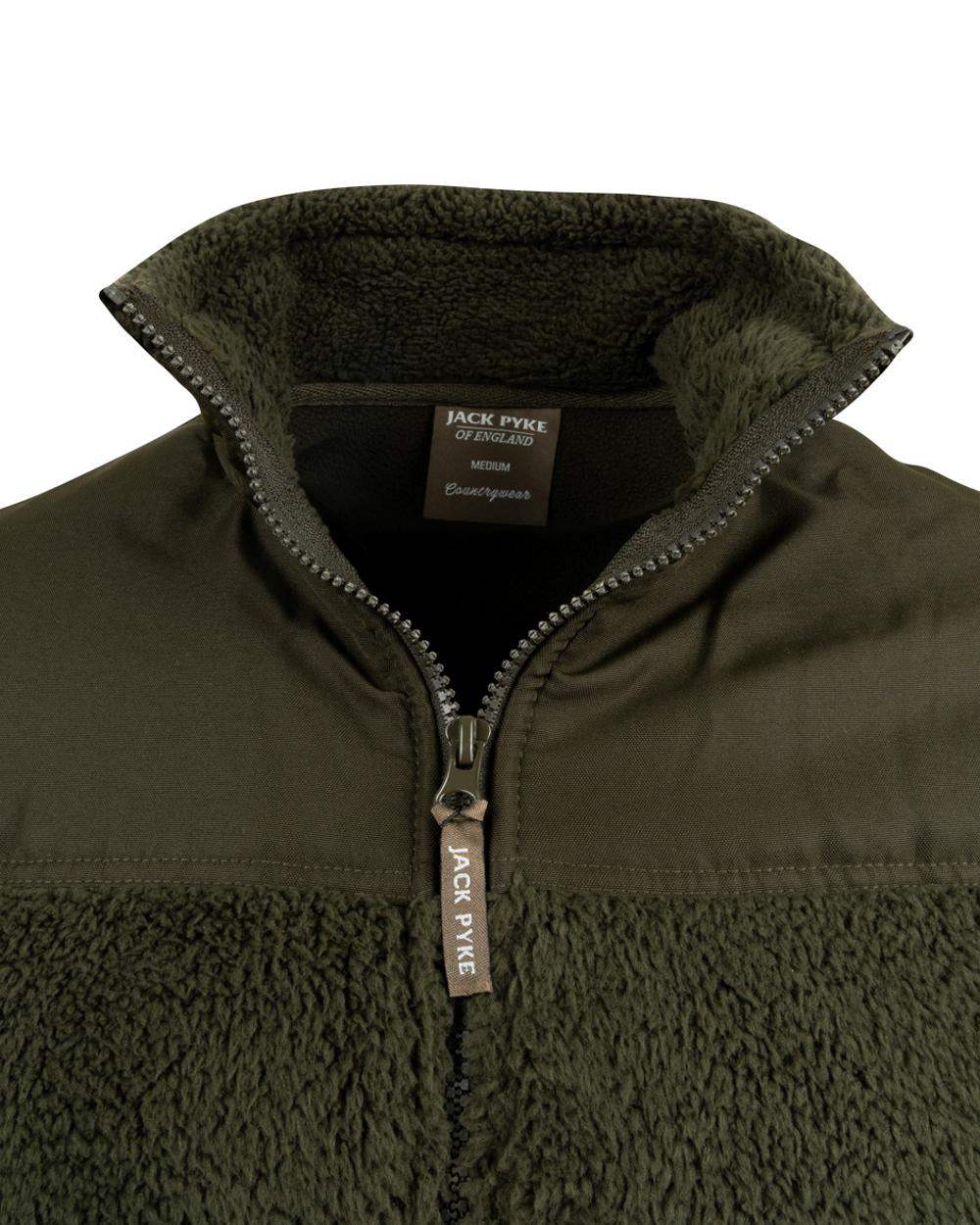 Dark Olive coloured Jack Pyke Sherpa Fleece Jacket Gen 2 on white background 