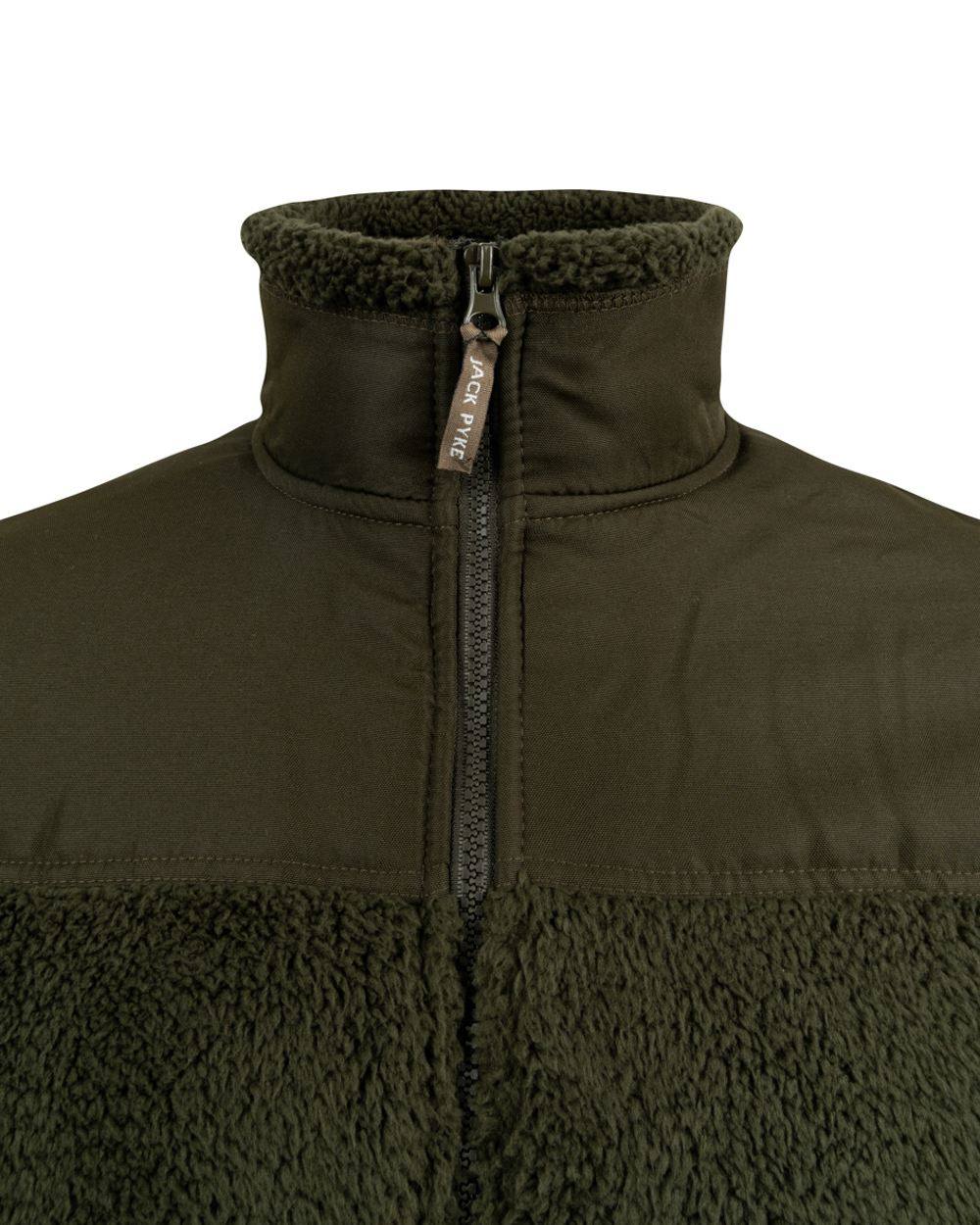 Dark Olive coloured Jack Pyke Sherpa Fleece Jacket Gen 2 on white background 