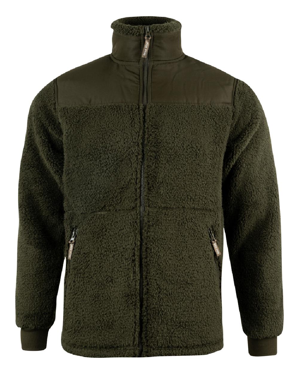 Dark Olive coloured Jack Pyke Sherpa Fleece Jacket on White background
