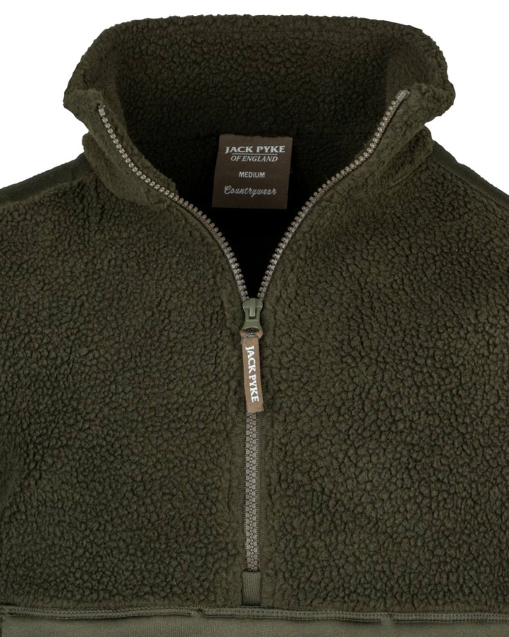 Dark Olive coloured Jack Pyke Sherpa Pullover on white background 