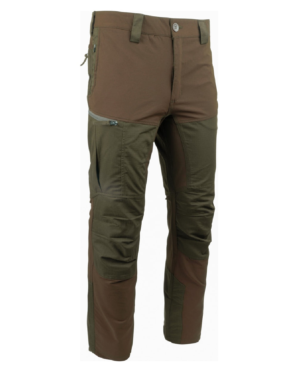 Brown coloured Jack Pyke Technical Hybrid Trousers on white background 