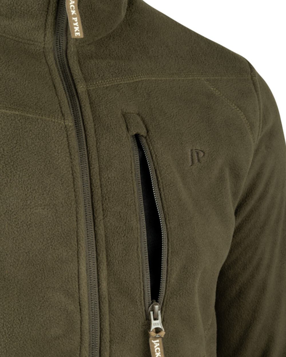 Green coloured Jack Pyke Waterproof Fleece Jacket on white background 