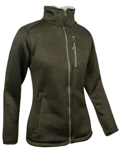 Dark Olive Coloured Jack Pyke Womens Scandinavian Fleece Jacket on white background 