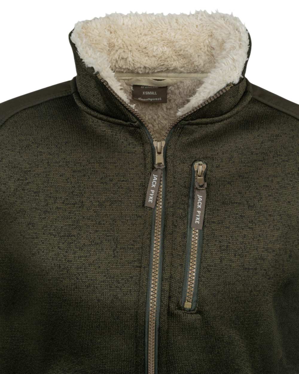 Dark Olive Coloured Jack Pyke Womens Scandinavian Fleece Jacket on white background 