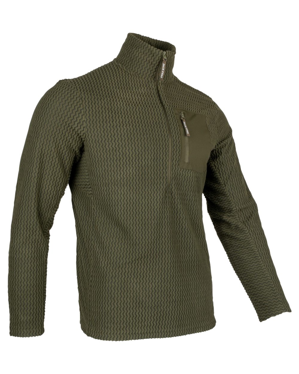 Green coloured Jack Pyke Z Fleece Pullover on white background 