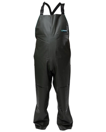 Green coloured Kaiwaka Mens Dairytex Bib Overtrousers on white background 