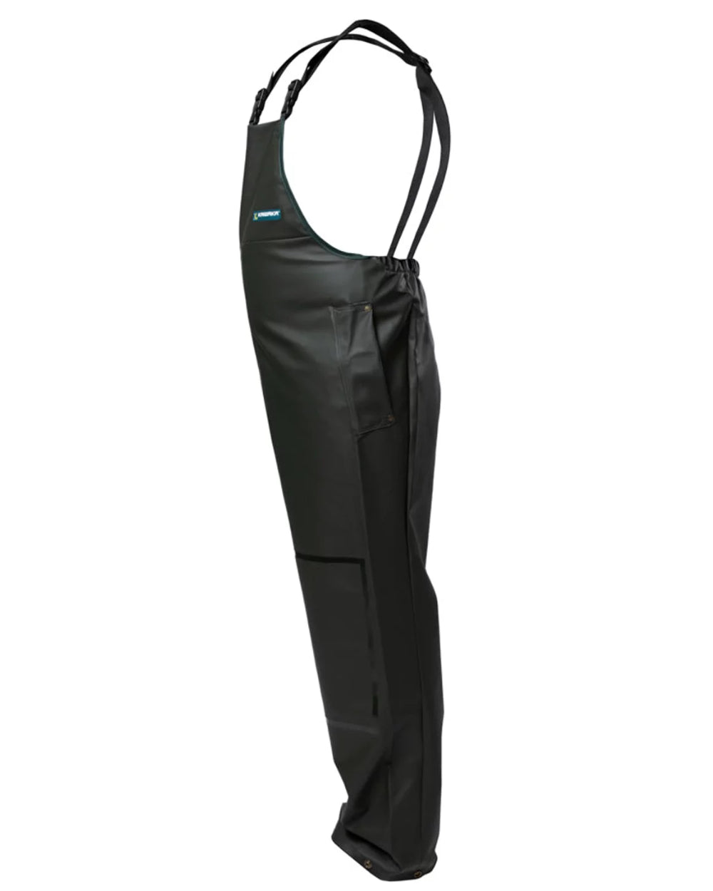 Green coloured Kaiwaka Mens Dairytex Bib Overtrousers on white background 