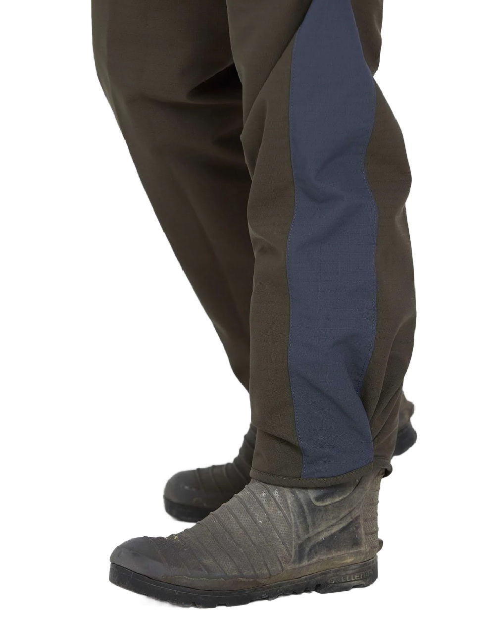 Olive coloured Kaiwaka Mens Stormforce Bib Overtrousers on white background 