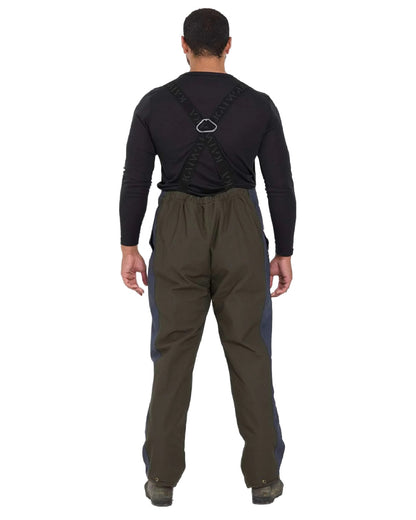 Olive coloured Kaiwaka Mens Stormforce Bib Overtrousers on white background 