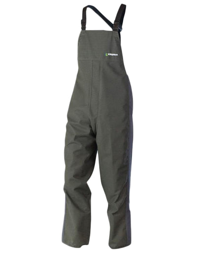 Olive coloured Kaiwaka Mens Stormforce Bib Overtrousers on white background 