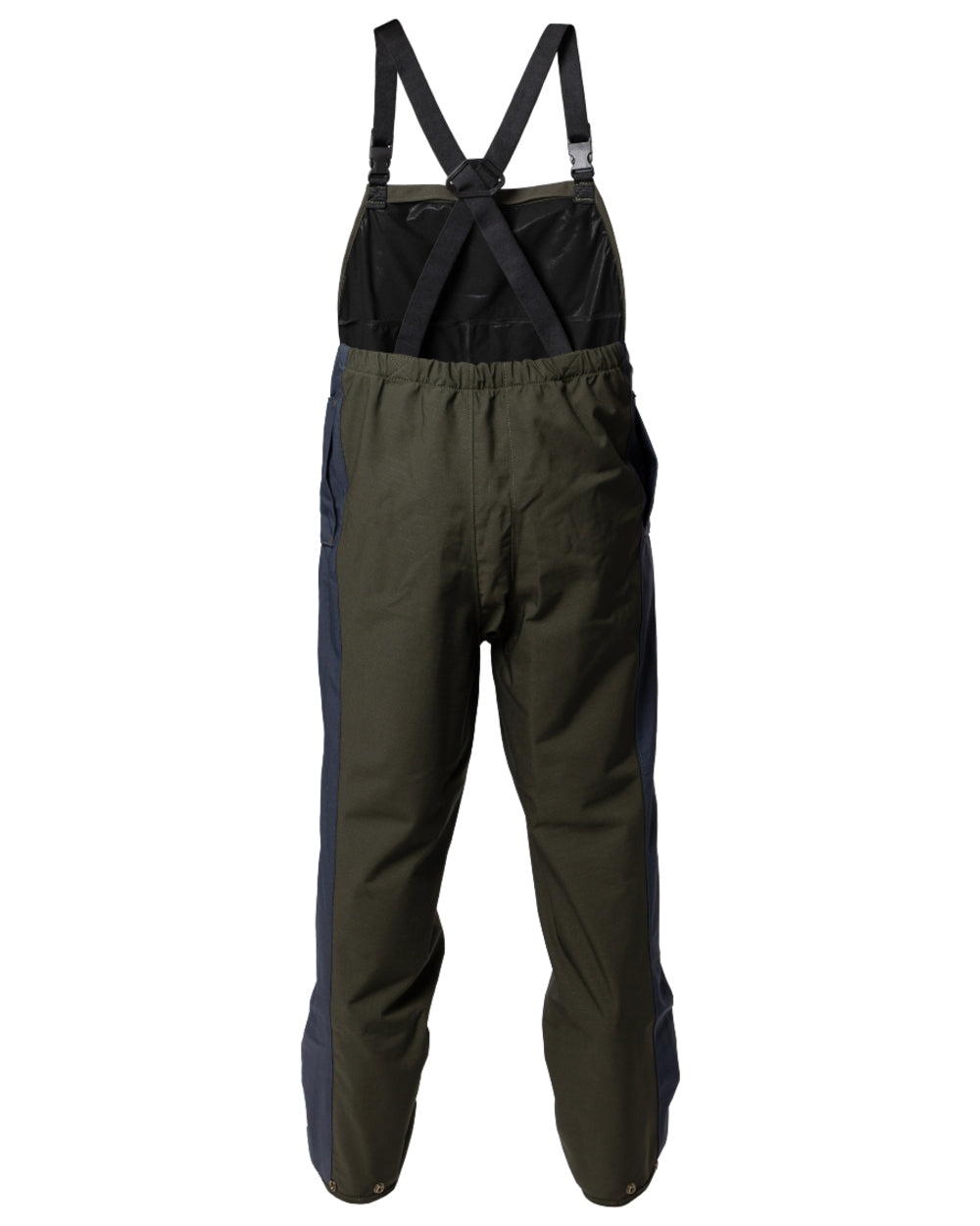 Olive coloured Kaiwaka Mens Stormforce Bib Overtrousers on white background 