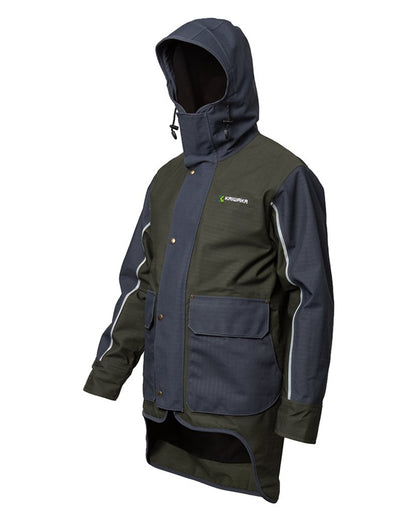 Olive coloured Kaiwaka Mens Stormforce Winter Jacket on white background 