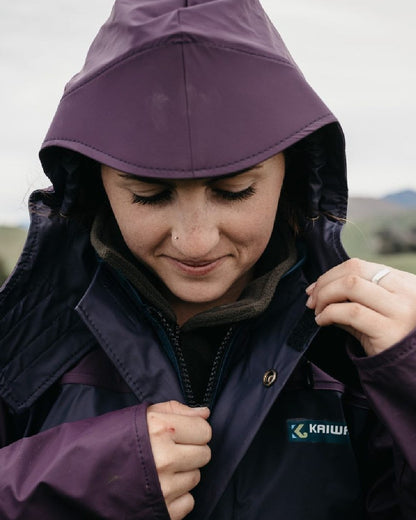 Navy coloured Kaiwaka Womens Lady of the Land AgTex Parka on sky background 
