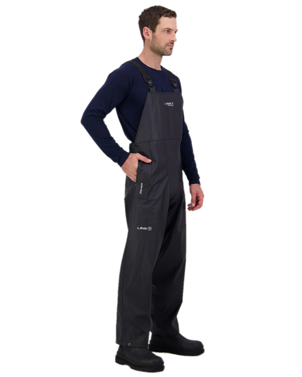 Navy Coloured Line 7 Mens Aqua Max Bib Waterproof Trouser on white background 