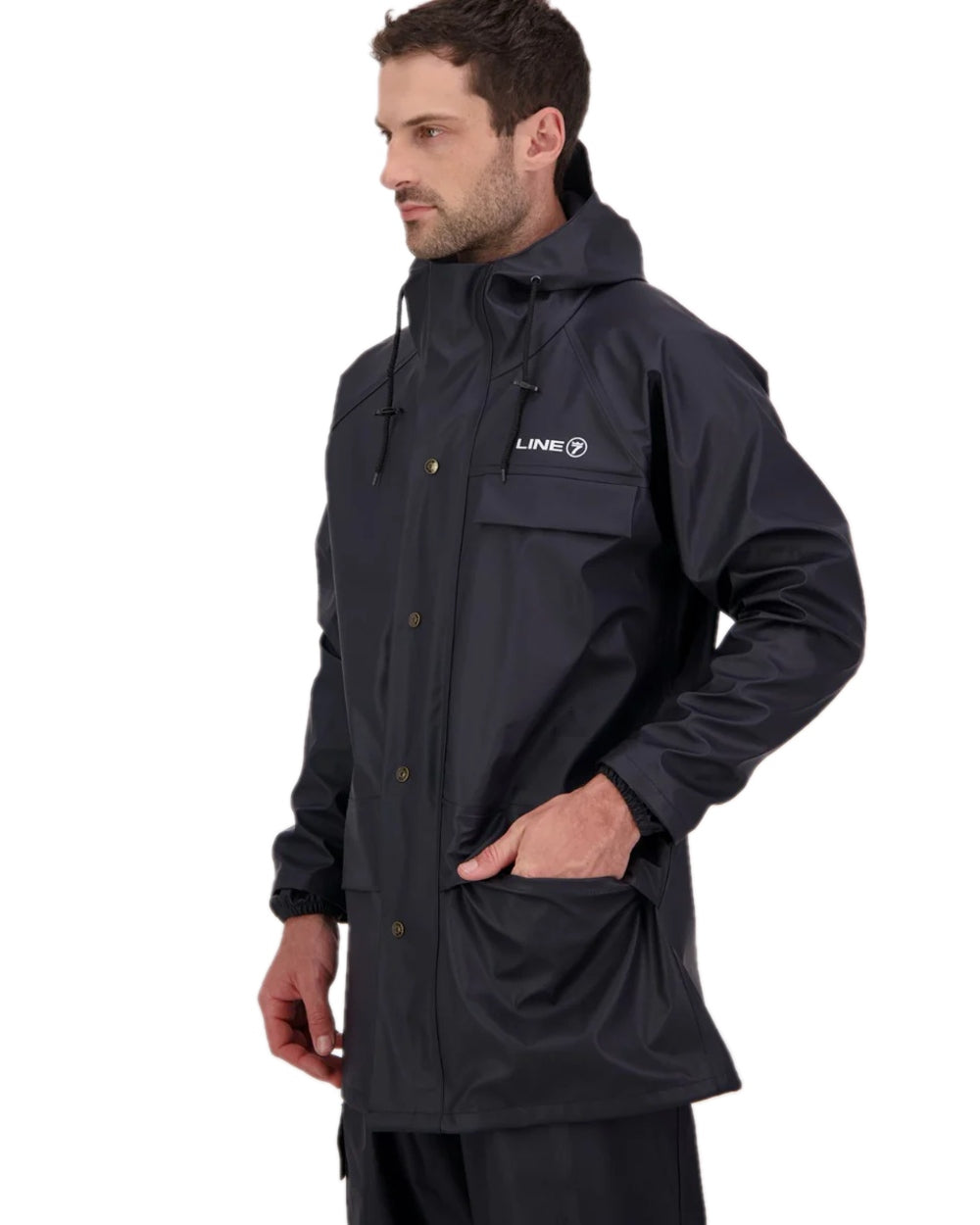Navy Coloured Line 7 Mens Aqua Max Waterproof Jacket on white background 