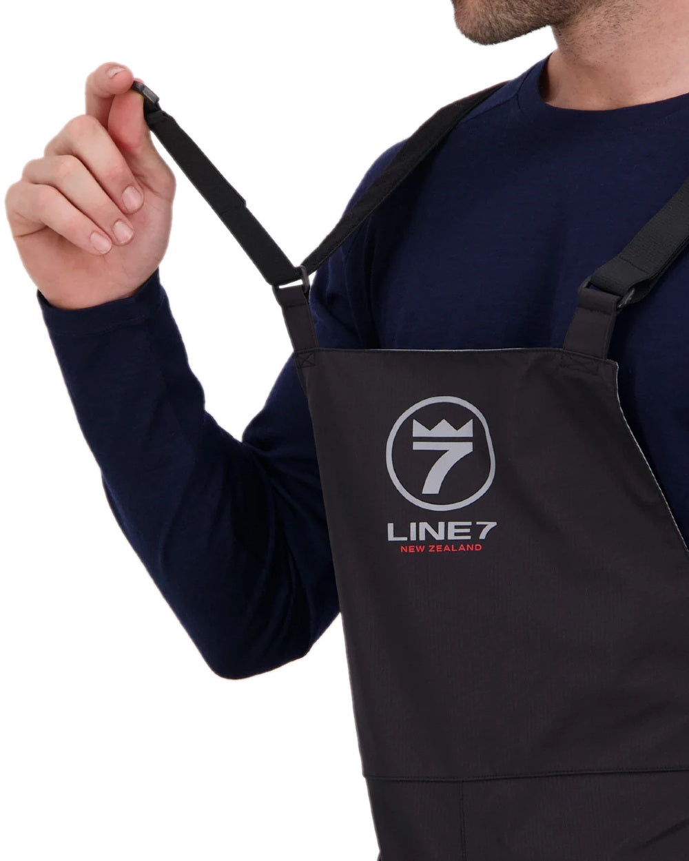 Black Coloured Line 7 Mens Storm Pro 20 Bib Pant V2 on white background 