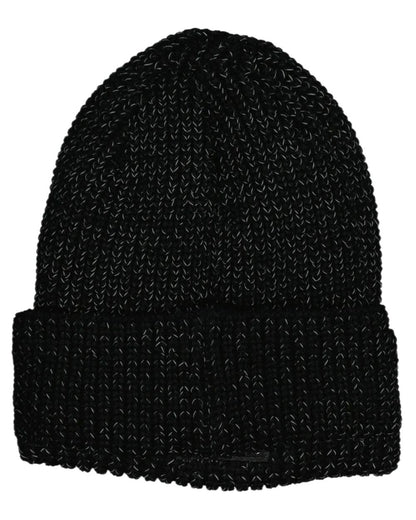 Black Silver Coloured Line 7 Reflective Beanie on white background 