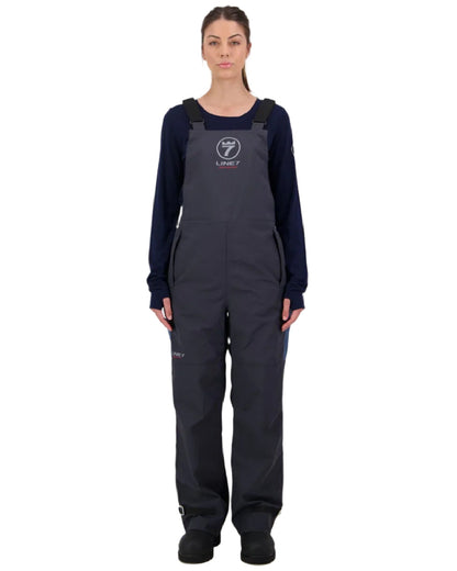 Stormy Weather Ebony Coloured Line 7 Womens Storm Armour10 Waterproof 2 Layer Bib Overtrouser on white background 