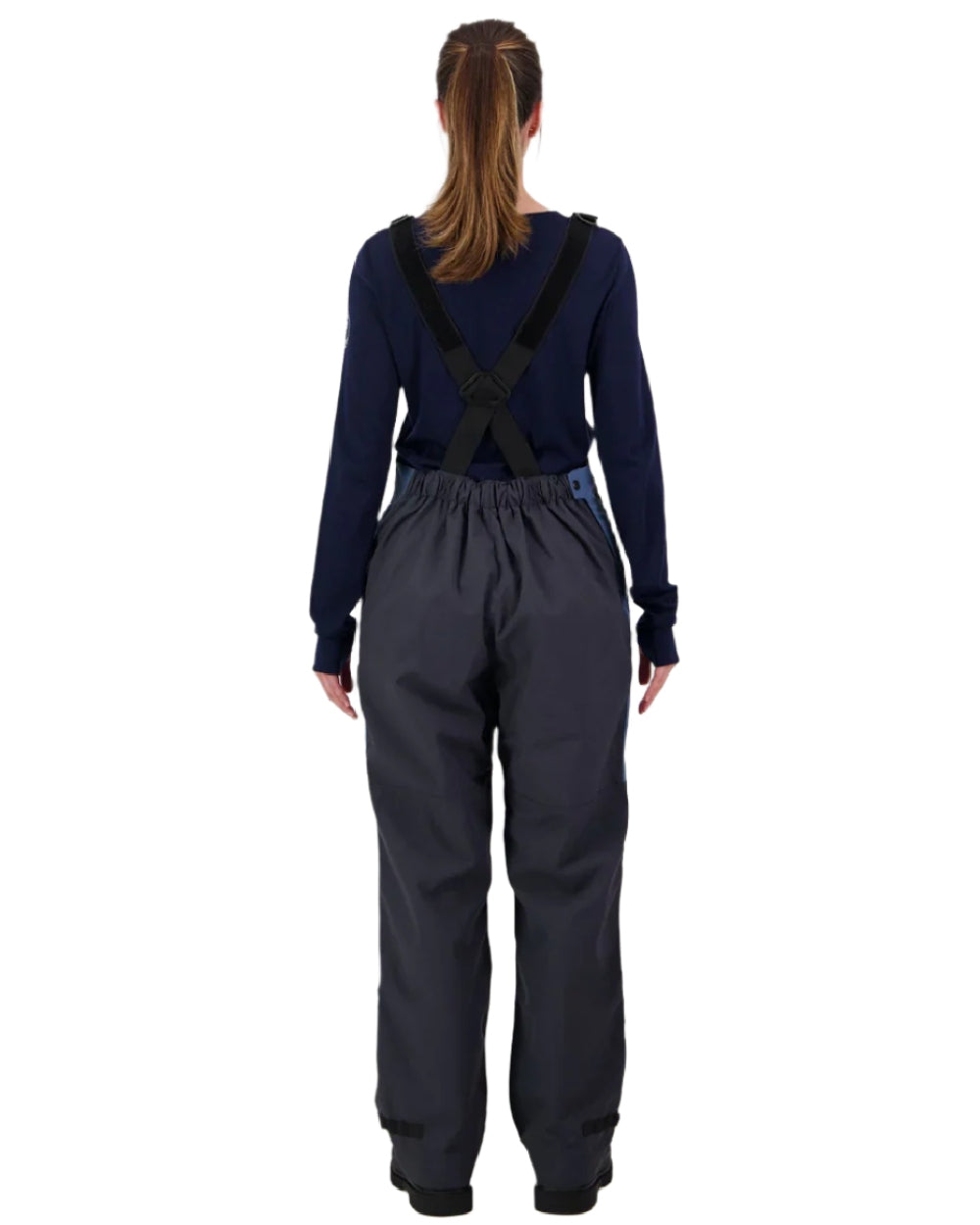 Stormy Weather Ebony Coloured Line 7 Womens Storm Armour10 Waterproof 2 Layer Bib Overtrouser on white background 