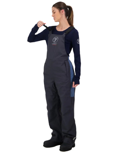 Stormy Weather Ebony Coloured Line 7 Womens Storm Armour10 Waterproof 2 Layer Bib Overtrouser on white background 