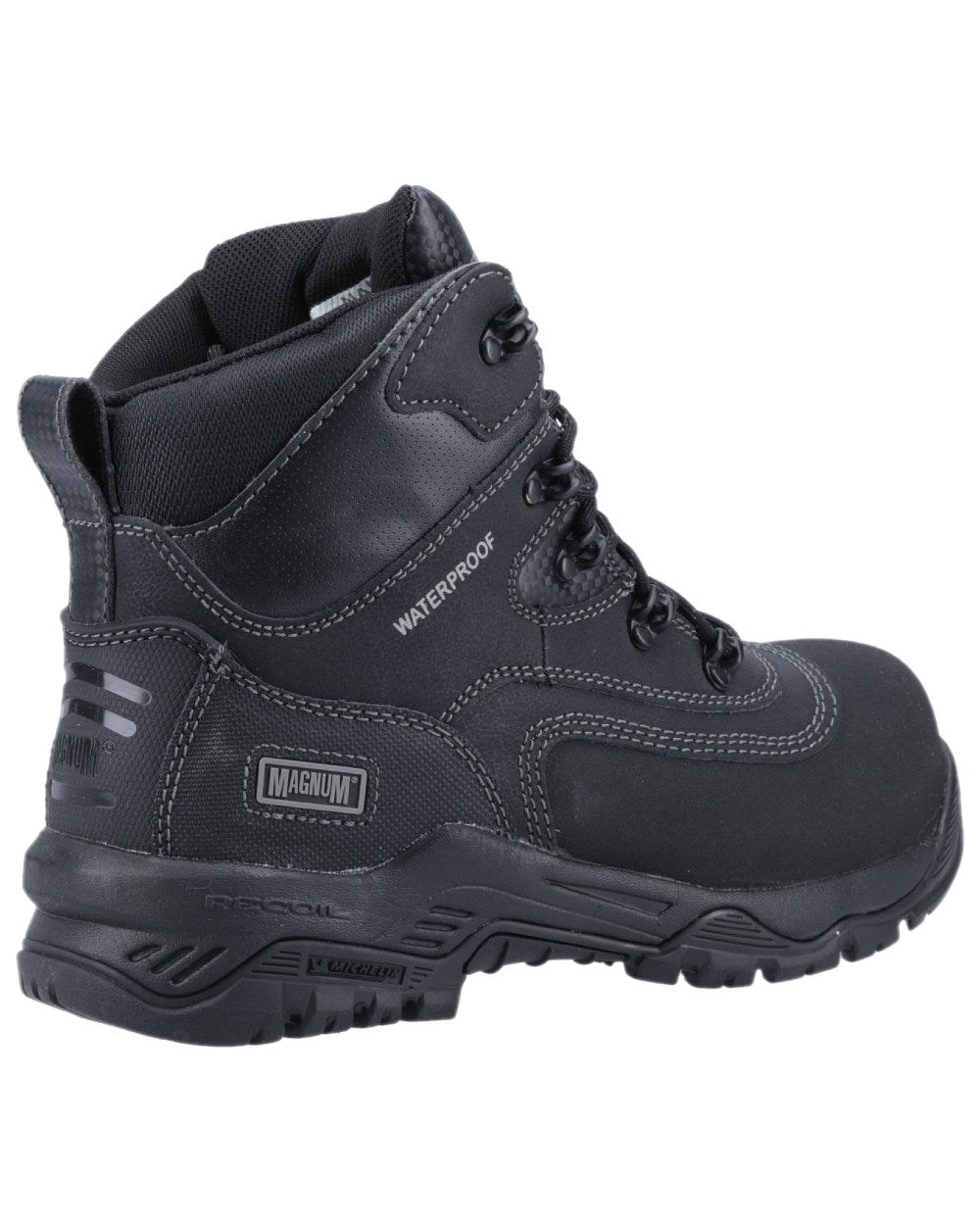 Black Coloured Magnum Broadside 6.0 CT CP Waterproof Safety Boots on white background 