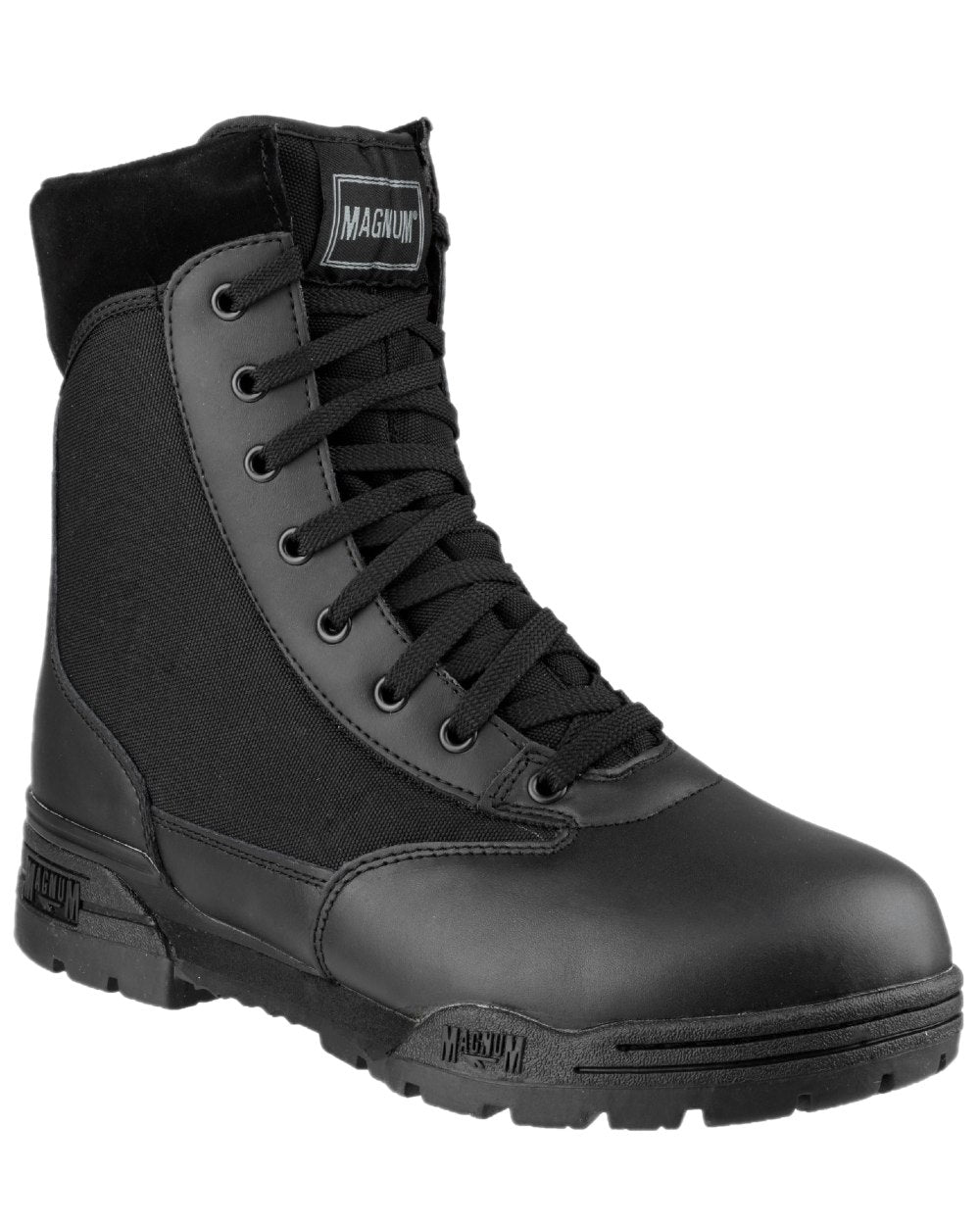 Black Coloured Magnum Mens Classic Uniform Boots on white background 