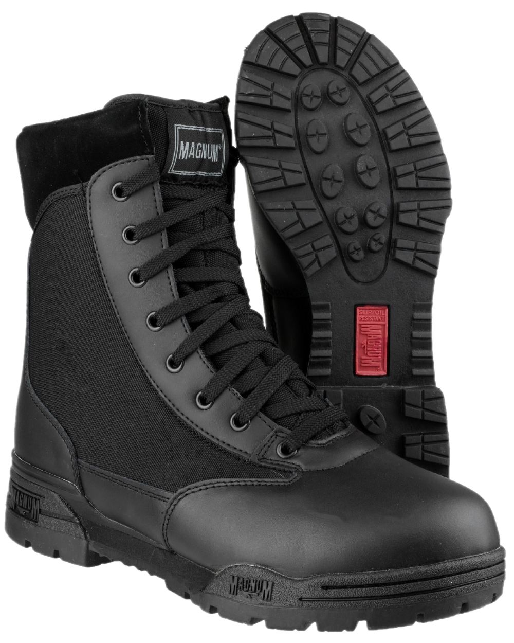 Black Coloured Magnum Mens Classic Uniform Boots on white background 